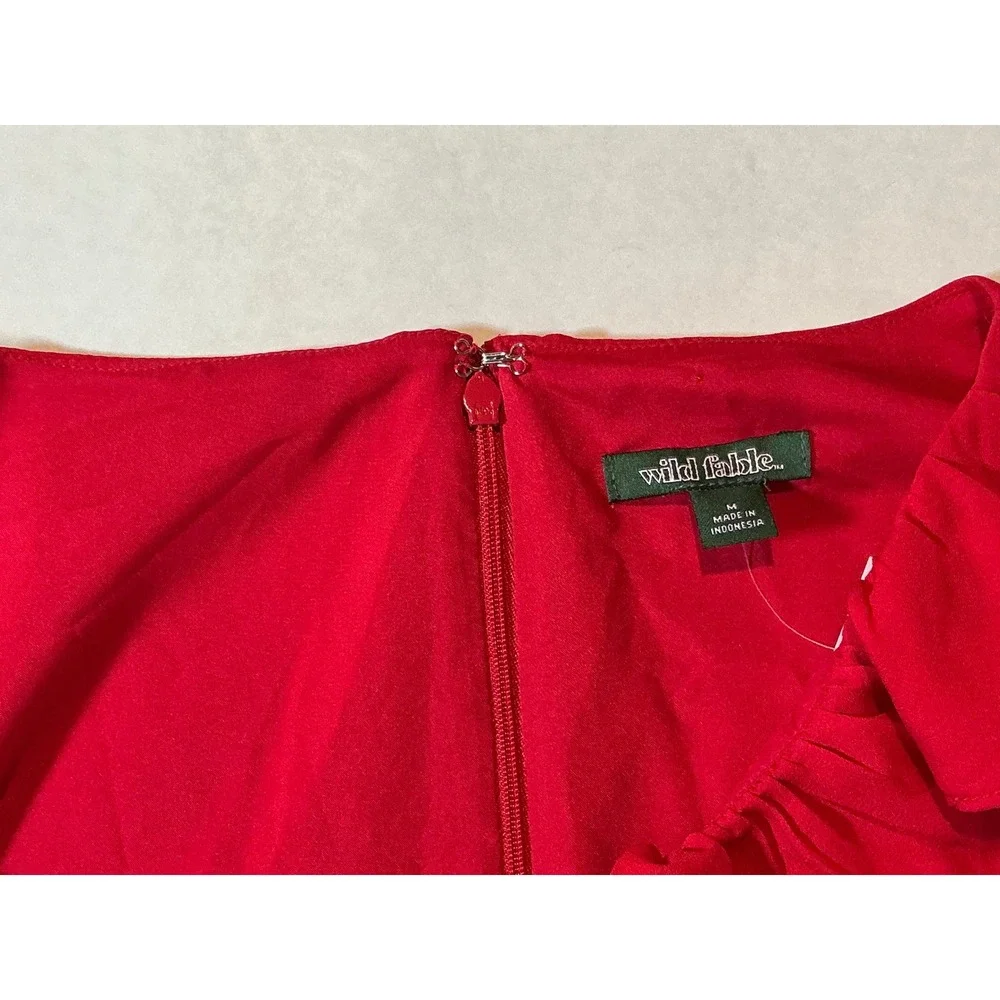 Wild Fable Red Ruffle V-Neck Long Sleeve Mini Dress with Tie Cuffs Size M NWT